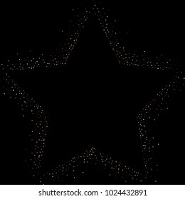 Gold, copper glitter confetti. Scattered little sparkling stars. Flashing red, rose, glitter elements. Random stellar falling on black background. New Year, Christmas background. Vector illustration