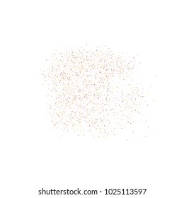 Gold, copper glitter confetti. Scattered little sparkling stars. Flashing red, rose, glitter elements. Random stellar falling on white background. New Year, Christmas background. Vector illustration