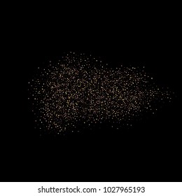 Gold, copper glitter confetti. Scattered little sparkling stars. Flashing red, rose, glitter elements. Random stellar falling on black background. New Year, Christmas background. Vector illustration