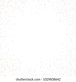Gold, copper glitter confetti. Scattered little sparkling stars. Flashing red, rose, glitter elements. Random stellar falling on white background. New Year, Christmas background. Vector illustration