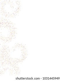 Gold, copper glitter confetti. Scattered little sparkling stars. Flashing red, rose, glitter elements. Random stellar falling on white background. New Year, Christmas background. Vector illustration