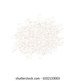 Gold, copper glitter confetti. Scattered little sparkling stars. Flashing red, rose, glitter elements. Random stellar falling on white background. New Year, Christmas background. Vector illustration