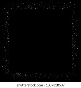 Gold, copper glitter confetti. Scattered little sparkling stars. Flashing red, rose, glitter elements. Random stellar falling on black background. New Year, Christmas background. Vector illustration