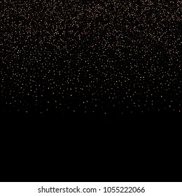 Gold, copper glitter confetti. Scattered little sparkling stars. Flashing red, rose, glitter elements. Random stellar falling on black background. New Year, Christmas background. Vector illustration