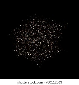 Gold, copper glitter confetti. Scattered little sparkling stars. Flashing red, rose, glitter elements. Random stellar falling on black background. New Year, Christmas background. Vector illustration.