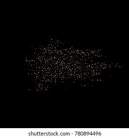 Gold, copper glitter confetti. Scattered little sparkling stars. Flashing red, rose, glitter elements. Random stellar falling on black background. New Year, Christmas background. Vector illustration.