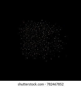 Gold, copper glitter confetti. Scattered little sparkling stars. Flashing red, rose, glitter elements. Random stellar falling on black background. New Year, Christmas background. Vector illustration.