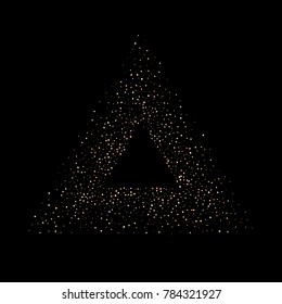 Gold, copper glitter confetti. Scattered little sparkling stars. Flashing red, rose, glitter elements. Random stellar falling on black background. New Year, Christmas background. Vector illustration.