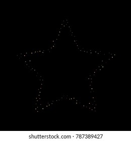 Gold, copper glitter confetti. Scattered little sparkling stars. Flashing red, rose, glitter elements. Random stellar falling on black background. New Year, Christmas background. Vector illustration.