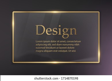 Gold, copper shiny premium frame with glass on a dark background. Vector illustration