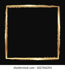 Marco cuadrado de oro o cobre con efecto brillante y brillo en un fondo oscuro. Para el diseño de envases, fotografías. Ilustración vectorial.