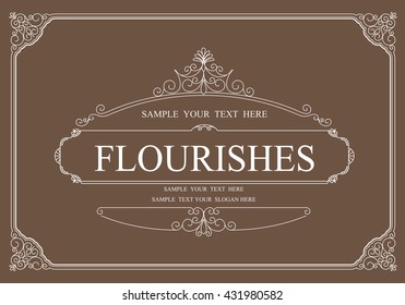 Gold Corner Ornament Greeting Card Vector Template. Retro Luxury Invitation, Royal Certificate. Flourishes frame.
