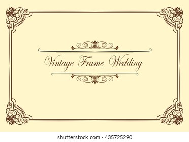 Gold Corner Ornament Greeting Card Vector Template. Retro Luxury Invitation, Royal Certificate. Flourishes frame