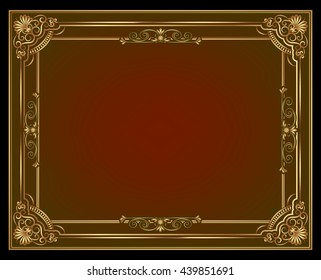 Gold Corner Ornament Greeting Card Vector Template. Retro Luxury Invitation, Royal Certificate. Flourishes frame