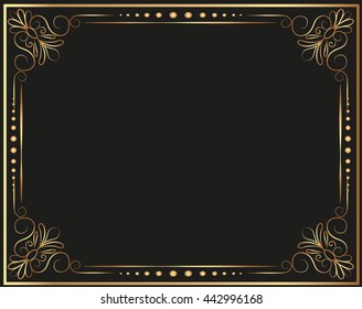 Gold Corner Ornament Greeting Card Vector Template. Retro Luxury Invitation, Royal Certificate. Flourishes frame