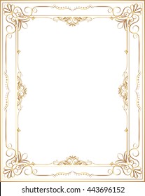 Gold Corner Ornament Greeting Card Vector Template. Retro Luxury Invitation, Royal Certificate. Flourishes frame