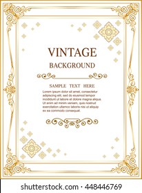 Gold Corner Ornament Greeting Card Vector Template. Retro Luxury Invitation, Royal Certificate
