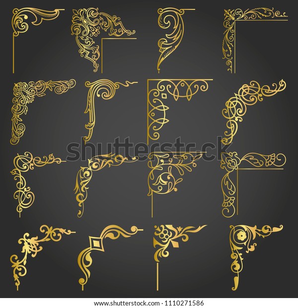 Gold Corners Borders Decorative Vintage Frames Stock Vector