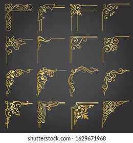 Gold Corners and Borders Vintage Frames Design Elements Set 5 Vector