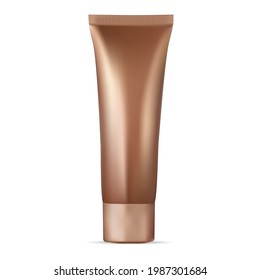 Gold cosmetic cream tube. Makeup foundation toner, moisturizing product. Bb cream tube, facial concealer. Realistic toner design