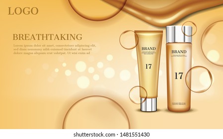 Gold cosmetic set vector concept