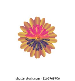 Gold Cosmic Flower Vector Illustration. Unusual Symbolic Geometric Pattern. A great idea for your design. Original Logo for yoga studio, beauty salon, spa and so on. Magic Flower Vector Design