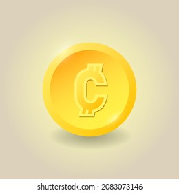 Gold Costa Rican Colon coin. Finance sign concept for websites, web design, mobile app, infographics. Vector illustration.