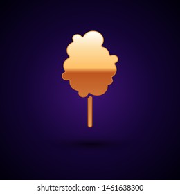 Gold Cotton candy icon isolated on dark blue background.  Vector Illustration