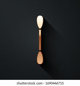 Gold Cotton swab for ears icon isolated on black background. Long shadow style. Vector Illustration