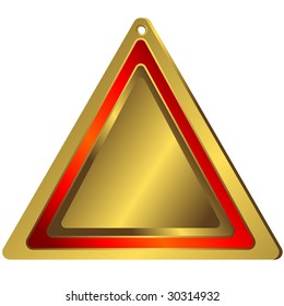 Gold counter in the form of a triangle with red strip (vector)