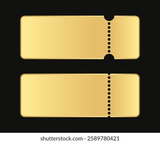 Gold coupon. Golden festival ticket mockup. Luxury blank form for discount. Torn and damaged admission pass. Vector