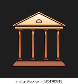 Gold Courthouse building icon isolated on black background. Building bank or museum. Long shadow style. Vector.