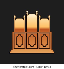 Gold Court's room with table icon isolated on black background. Chairs icon. Long shadow style. Vector.