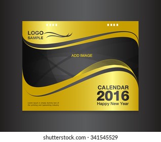 gold cover Calendar 2016 Design Template,cover design, calendar design, business calendar, business cover, black cover,printing, gold background,calendar 2016