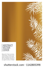 Gold cover design template. Notebook exotic layout. Backdrop for corporate annual report, poster, magazine first page. Minimal leaflet, business flyer. Promotion concept card. A4 flat abstract cover