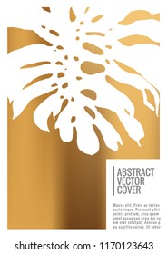 Gold cover design template. Notebook exotic layout. Backdrop for corporate annual report, poster, magazine first page. Minimal leaflet, business flyer. Promotion concept card. A4 flat abstract cover