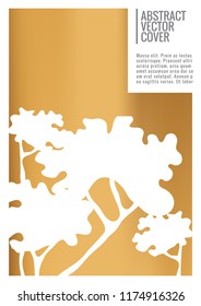 Gold cover design template. Notebook exotic layout. Backdrop for corporate annual report, poster, magazine first page. Minimal leaflet, business flyer. Promotion concept card. A4 flat abstract cover