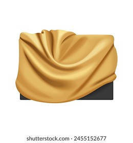 Gold cover of rectangular black object with drapery, 3D realistic hidden presentation vector illustration