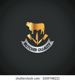 gold cow butcher meat vintage logo