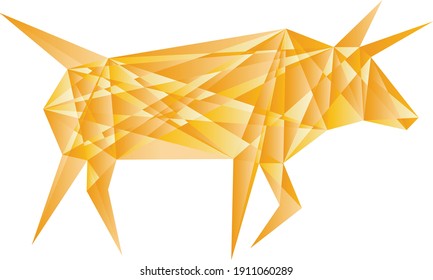 Gold cow polygon. The isolated cow in yellow color vector. The year of cow