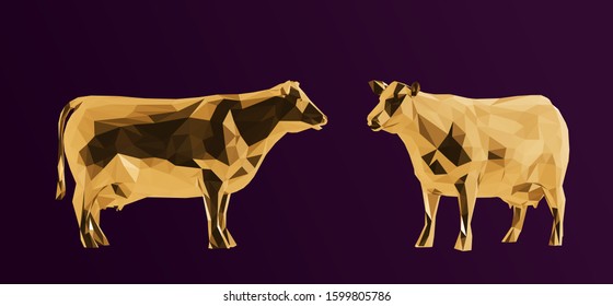 Gold Cow Shiny Metallic Set Golden Stock Vector Royalty Free 1599805786 Shutterstock 5481