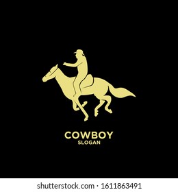 gold Cowboy riding horse logo icon design vector