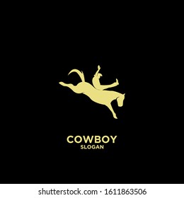 gold Cowboy riding horse logo icon design vector