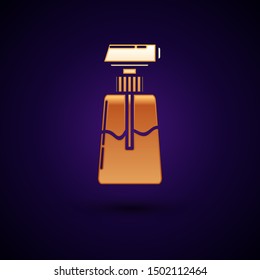 Gold Cream or lotion cosmetic tube icon isolated on dark blue background. Body care products for men.  Vector Illustration