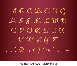 Gold creative alphabet set for dark theme. Vector decorative typography. Decorative typeset style. Latin script for headers. Trendy letters and numbers for graphic posters, banners, invitations texts