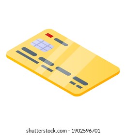Gold credit card icon. Isometric of gold credit card vector icon for web design isolated on white background