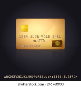 Gold Credit Card Icon. Vector Illustration with additional credit card font