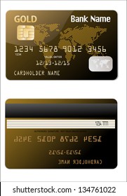 Gold credit card isolated on white background.  Flat design vector illustration concepts. 