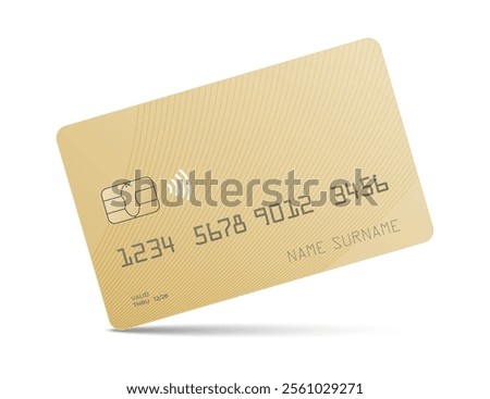 A gold credit card mock up with a shadow isolated on a white background