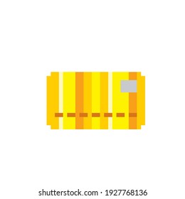 Gold credit card. Pixel art 8-bit style. Isolated vector illustration. Design for stickers, logo, mobile app.